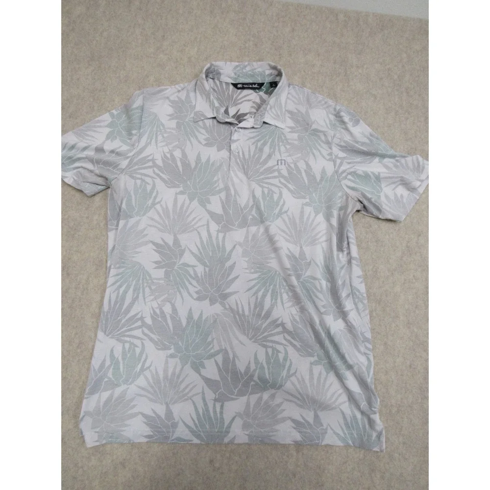 Travis Mathew Mens Gray Green‎ Tropical Leaf Golf Polo Shirt 1MW520 Size L